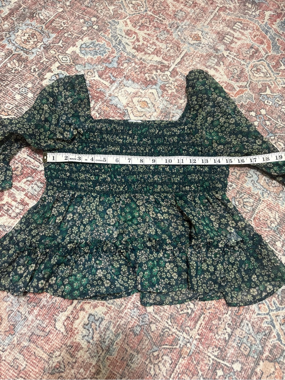American Eagle Outfitters Dark Green Floral Blouse Sz M - Picture 9 of 9